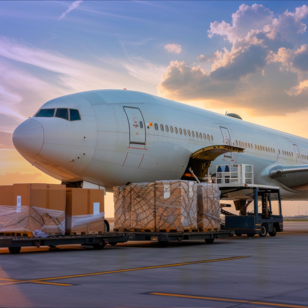 Cargo aircraft being loaded