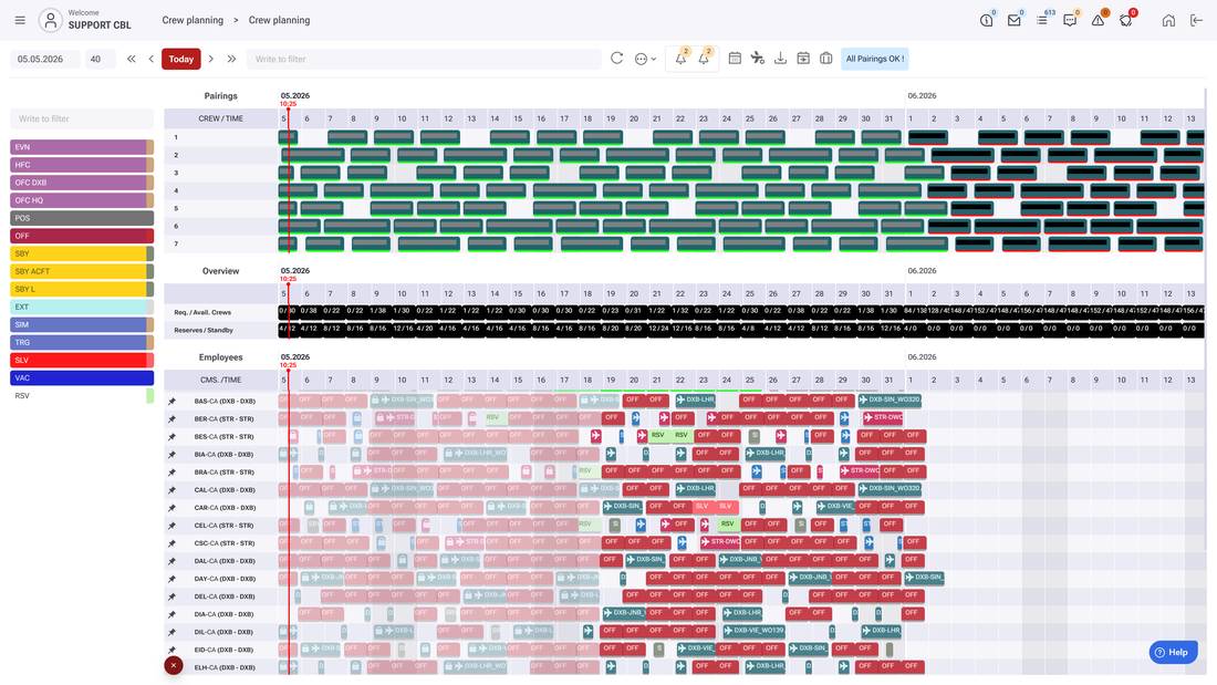 WinOps Crew Planning: roster timeline