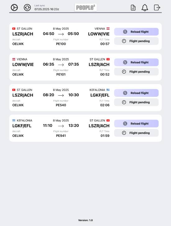 WinOps Cabin Crew app: flight overview