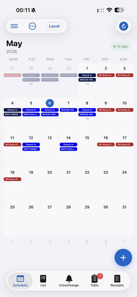 WinOps Employee app: personal roster calendar